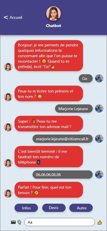 scenario chatbot formulaire contact